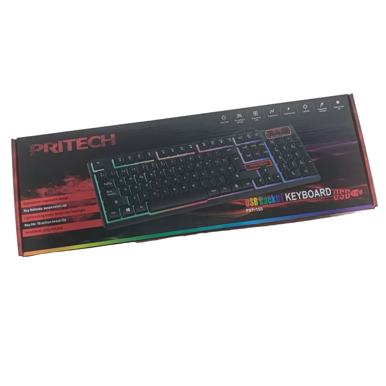 Teclado Gaming Español con Luces LED para Jugar con Cable USB para Gamer y Oficina