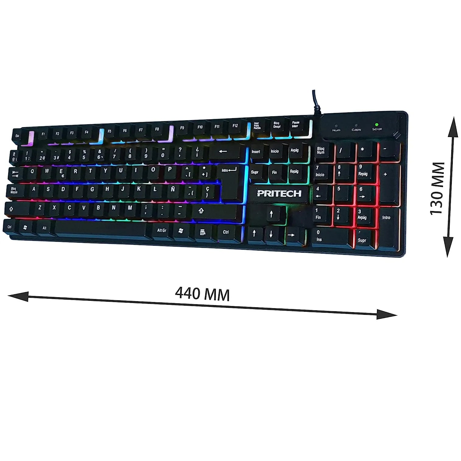 Teclado Gaming Español con Luces LED para Jugar con Cable USB para Gamer y Oficina