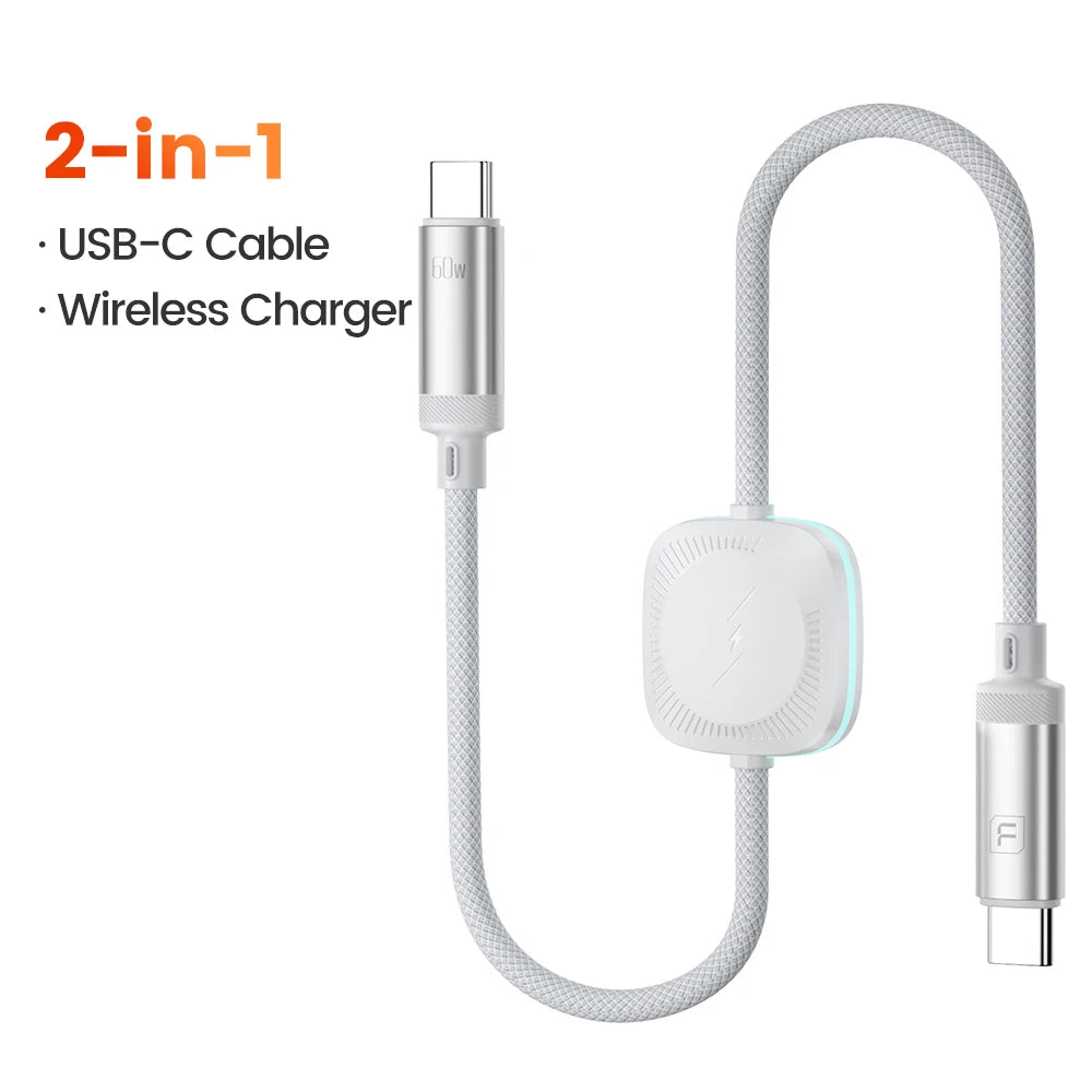 cargador inalámbrico magnético 2 en 1 para iWatch 8, 7, 6 SE, estación de carga rápida USB con Cable PD de 60W tipo C para iPhone 15, 14