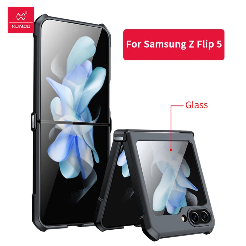 Xundd-funda de Airbags para Samsung Galaxy Z Flip 5 5G, carcasa a prueba de golpes, acrílico + TPU + cristal trasero, transparente, para Flip5 z플스 5 이스 스