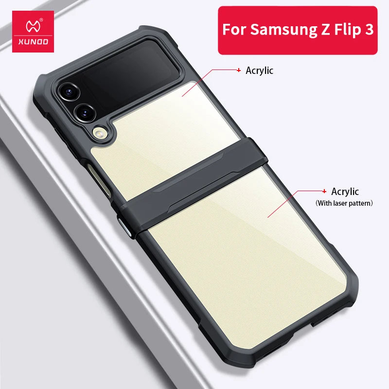 Xundd-funda de Airbags para Samsung Galaxy Z Flip 5 5G, carcasa a prueba de golpes, acrílico + TPU + cristal trasero, transparente, para Flip5 z플스 5 이스 스