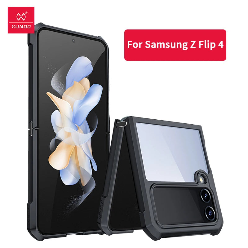 Xundd-funda de Airbags para Samsung Galaxy Z Flip 5 5G, carcasa a prueba de golpes, acrílico + TPU + cristal trasero, transparente, para Flip5 z플스 5 이스 스